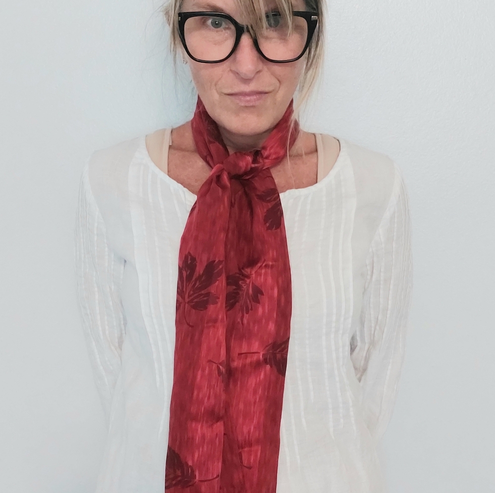 Gilda's Club Elegant Silk Red Floral Scarf